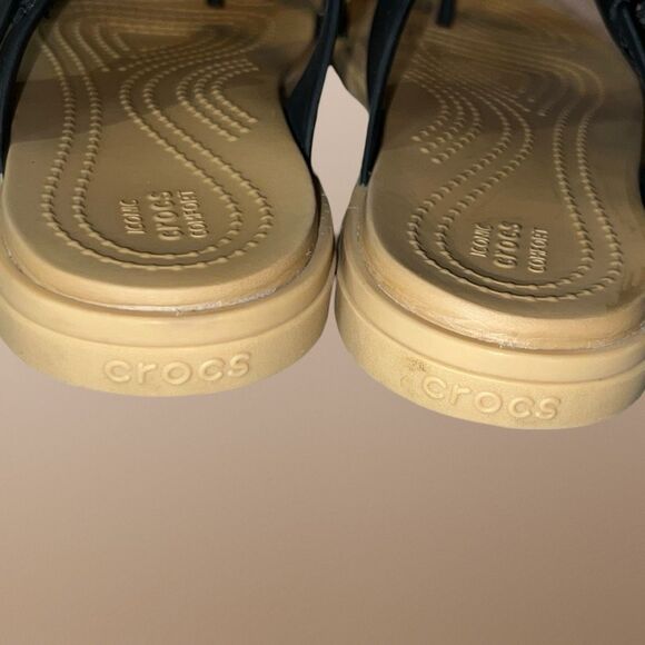 Women’s Crocs Black Tan Tulum Toe Post Sandals Size 6 - Picture 5 of 7